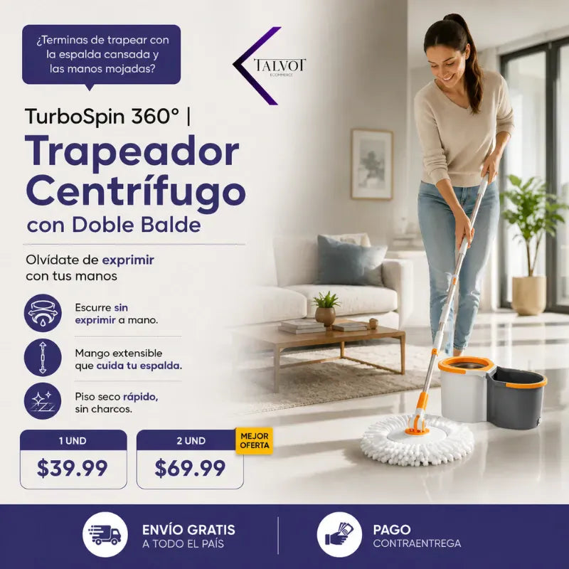 TurboSpin 360° | Trapeador Centrífugo con Doble Balde
