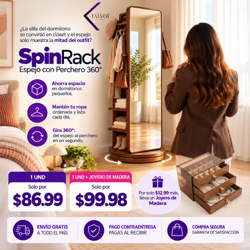 SpinRack| Espejo con Perchero 360°